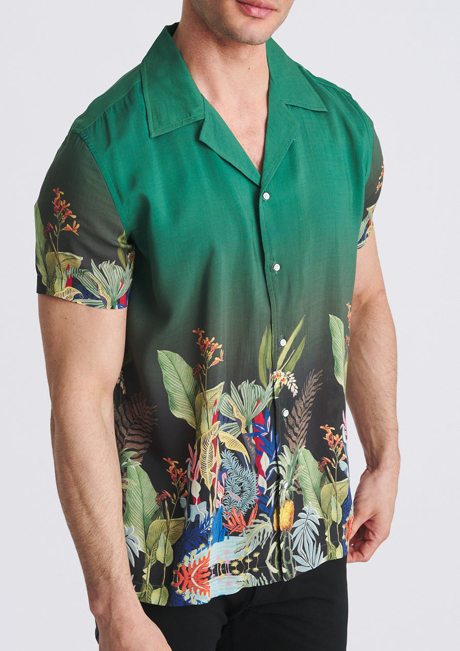 Modal Border Shirt (Emerald Flora)