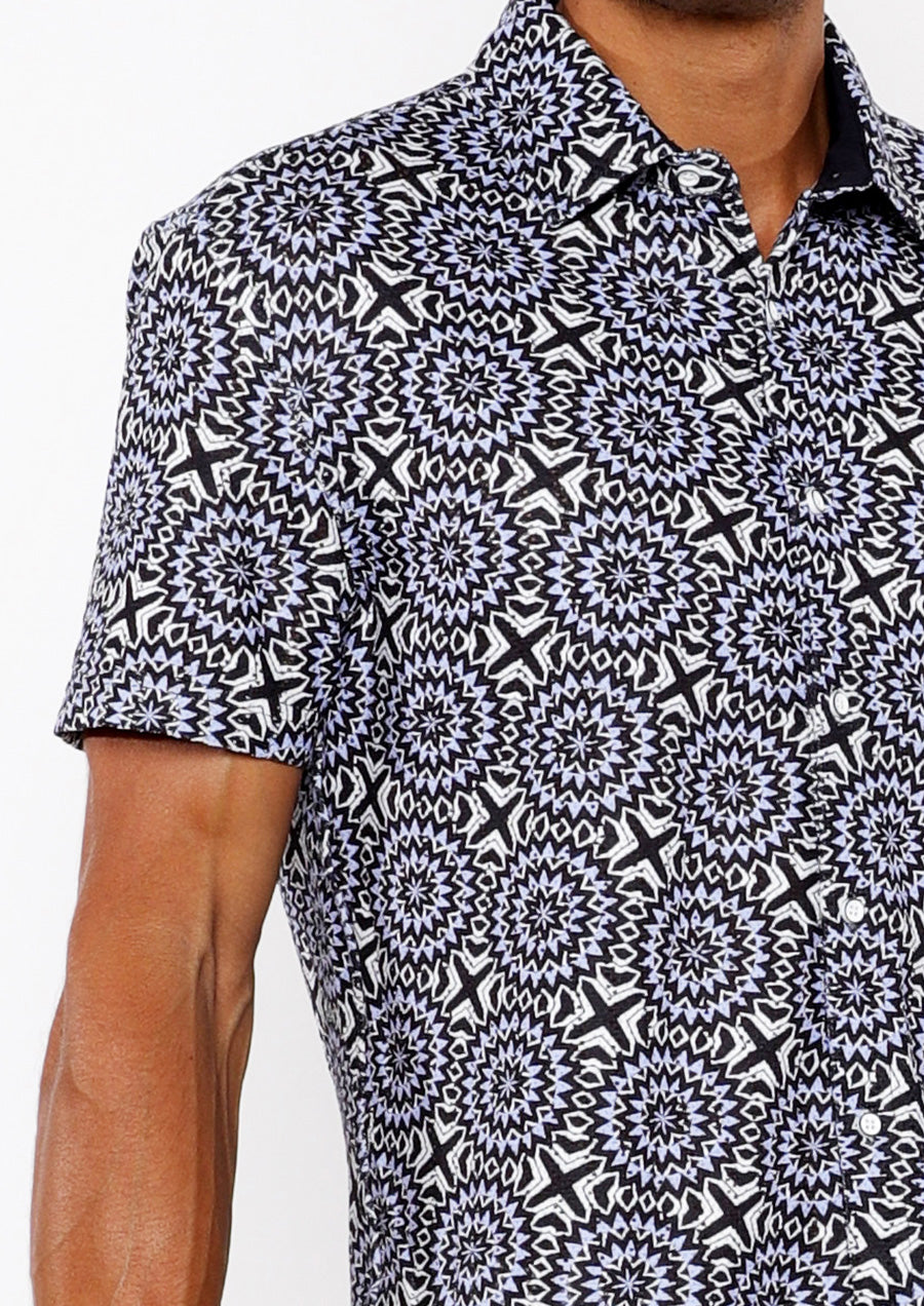 Printed Open Knit Stretch Shirt (Midnight/Periwinkle)