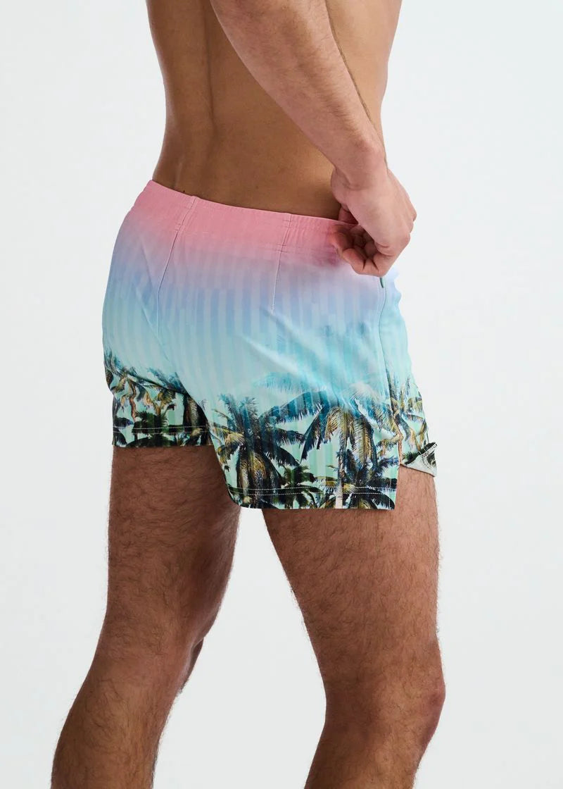 Printed Swim Short (Blush/Aqua Palms)