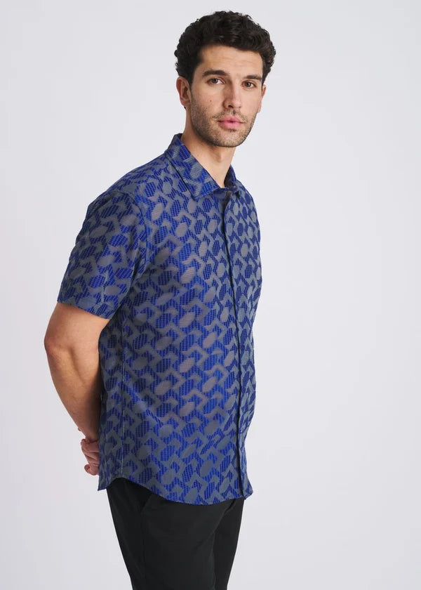 Lightweight Jacquard Shirt (Navy Rhombus)