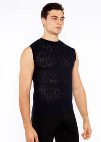 Open-Knit Diamond Vest (Navy)