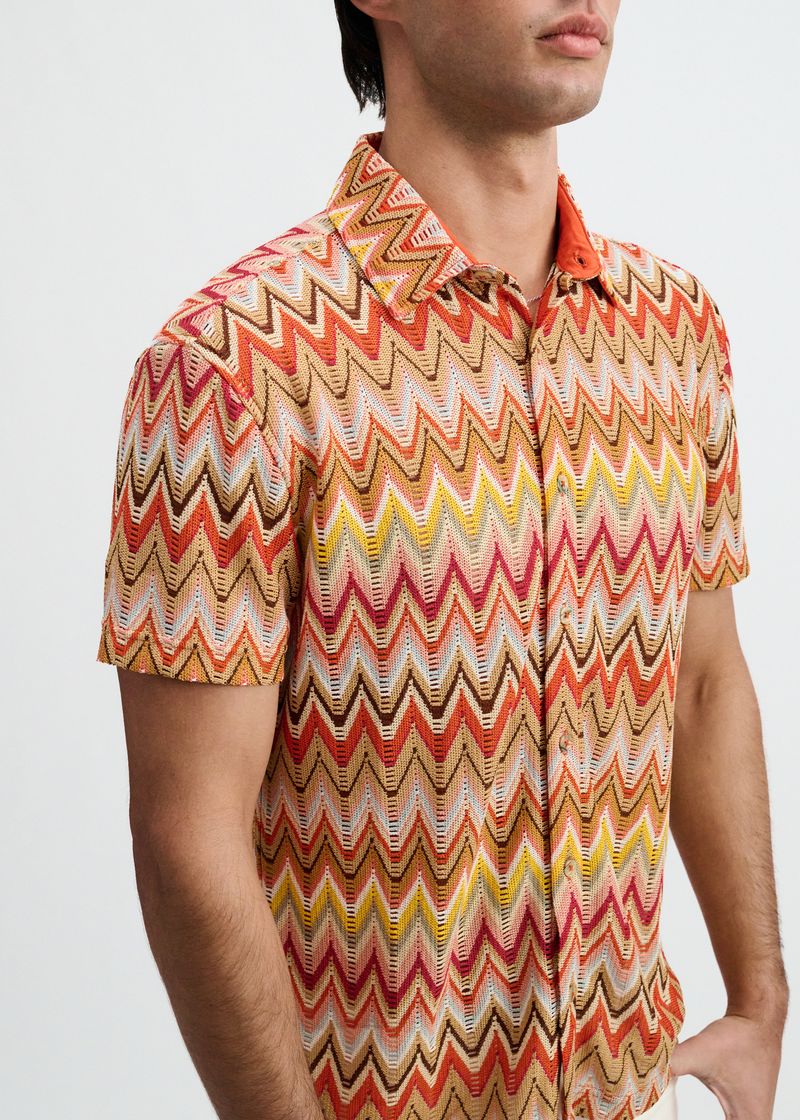 Open Knit Chevron Shirt (Camel/Rust)