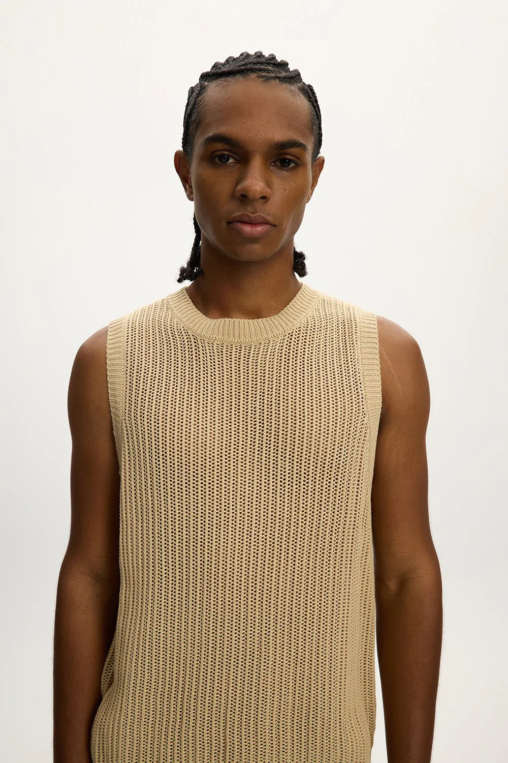 Knitted Sleeveless Tee (Beige)