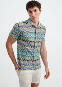 Open Knit Chevron Shirt (Cobalt/Sky)
