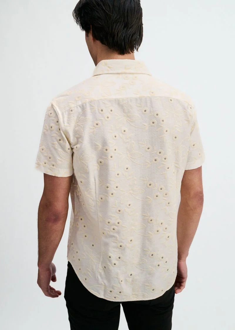 Printed Stretch Eyelet Shirt (Vanilla/White)