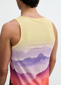 Printed Mesh Knit Tank (Purple/Gold Landscape)
