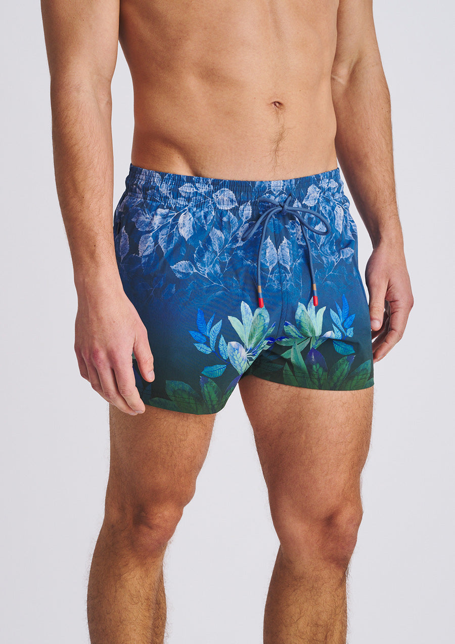 Printed Swim Shorts (Peacoat/Forest Leaves)