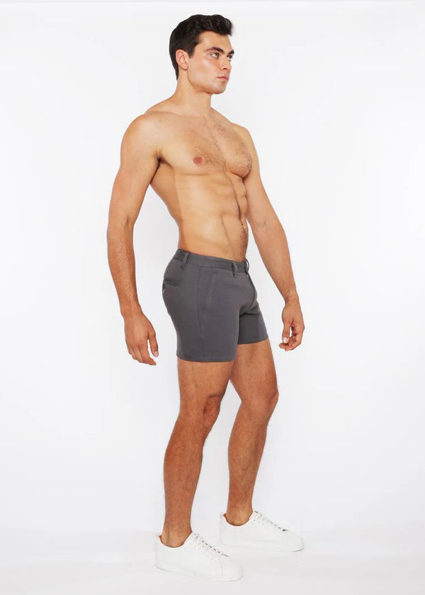 Linen Look Stretch Knit Shorts (Charcoal)