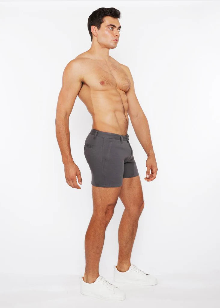 Linen Look Stretch Knit Shorts (Charcoal)