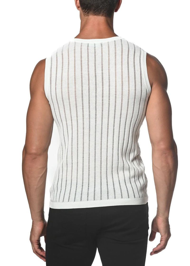 Vertical Stripe Textured Knit Vest (White Sheer)
