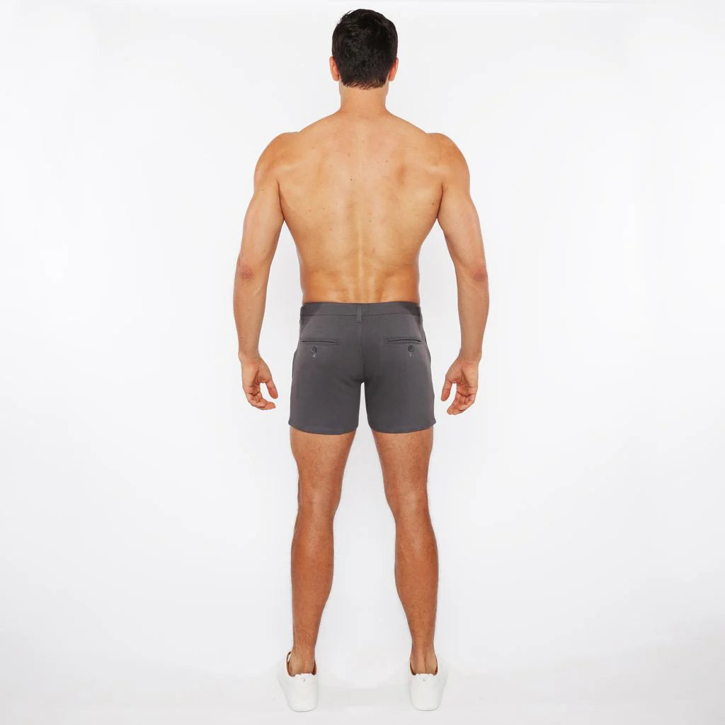 Linen Look Stretch Knit Shorts (Charcoal)