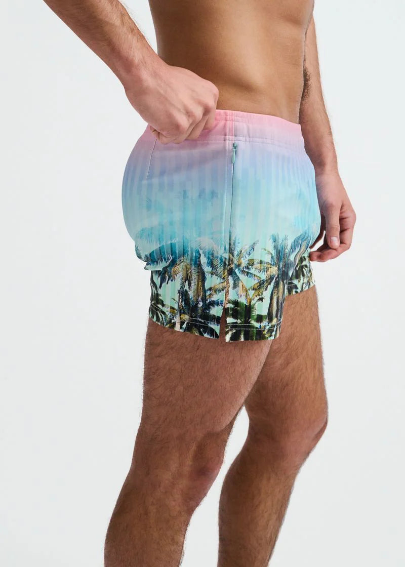 Printed Swim Short (Blush/Aqua Palms)