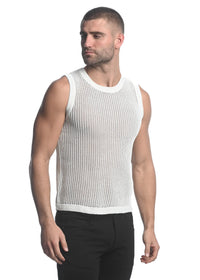 Thin Striped Textured Knit Vest (White)