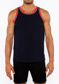 Rib Stretch Ringer Tank (Navy/Carmine)