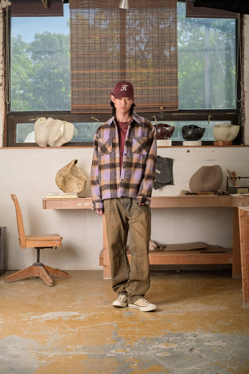 Snap Plaid Overshirt (Purple)