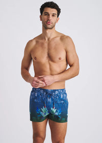 Printed Swim Shorts (Peacoat/Forest Leaves)