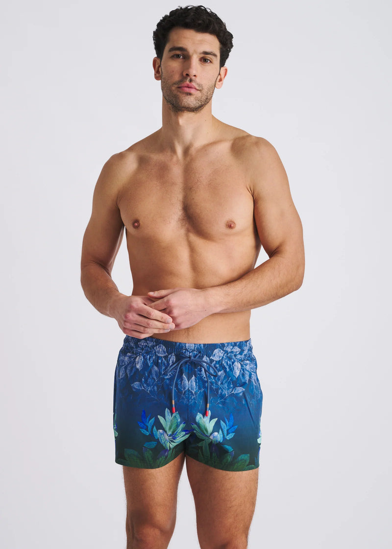 Printed Swim Shorts (Peacoat/Forest Leaves)