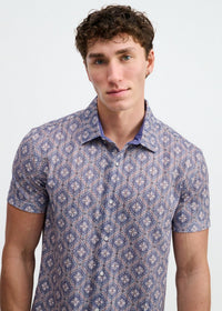 Printed Open Knit Stretch Shirt (Blueberry/Petal Diamonds)