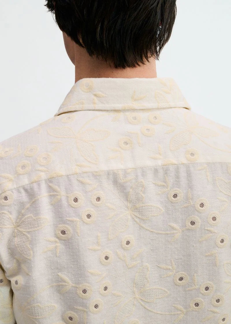 Printed Stretch Eyelet Shirt (Vanilla/White)
