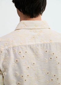 Printed Stretch Eyelet Shirt (Vanilla/White)