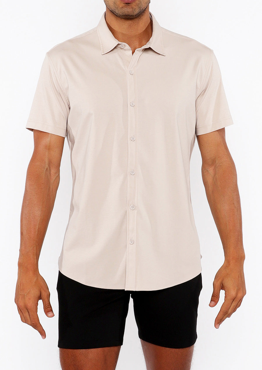 Stretch Jersey Knit Shirt (Mushroom)