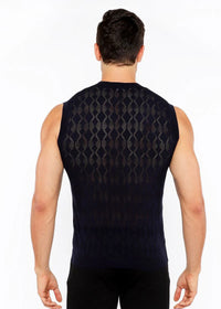 Open-Knit Diamond Vest (Navy)