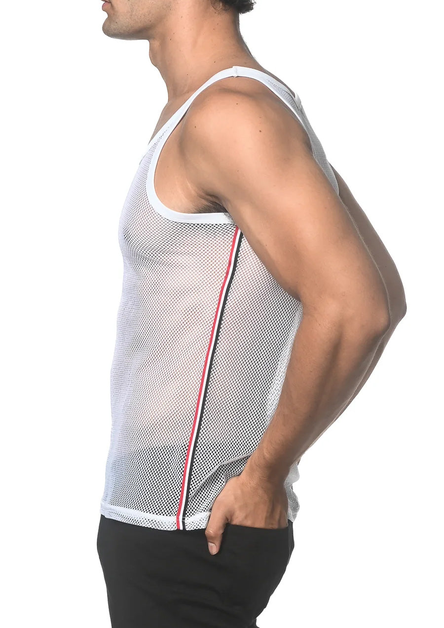 Mesh Tank w/ Side Tape (White)