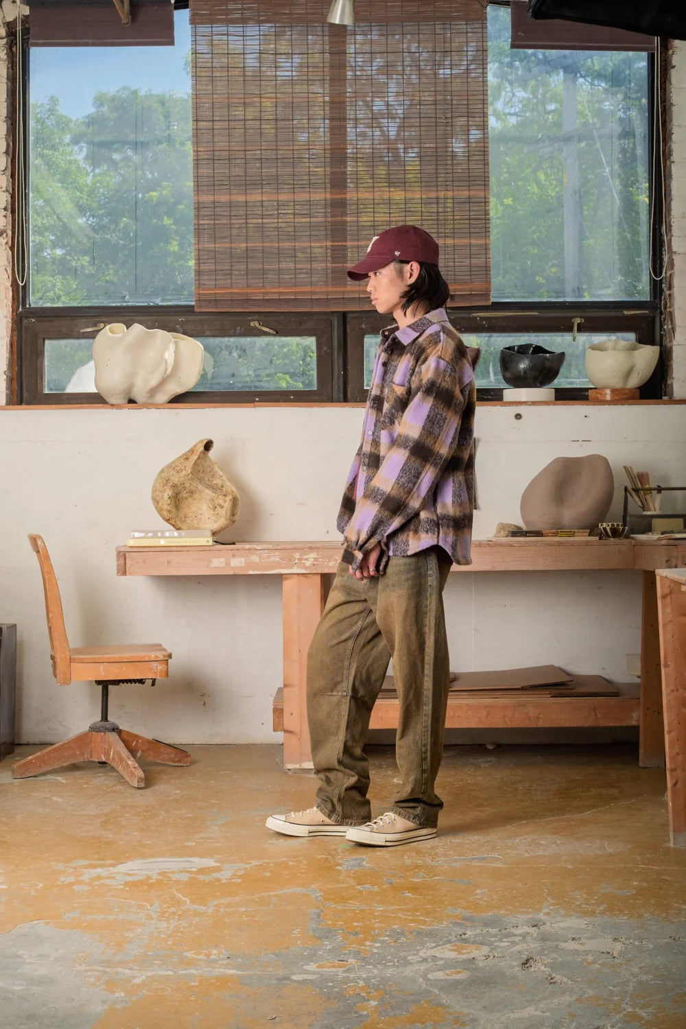 Snap Plaid Overshirt (Purple)