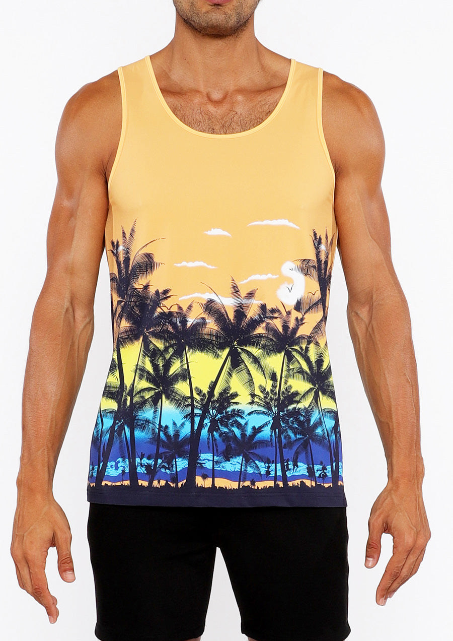 Printed Mesh Tank Top (Sunset Peach Tropic)