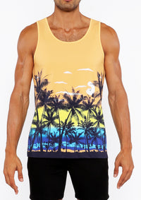 Printed Mesh Tank Top (Sunset Peach Tropic)