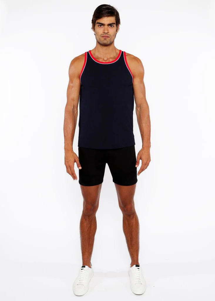 Rib Stretch Ringer Tank (Navy/Carmine)