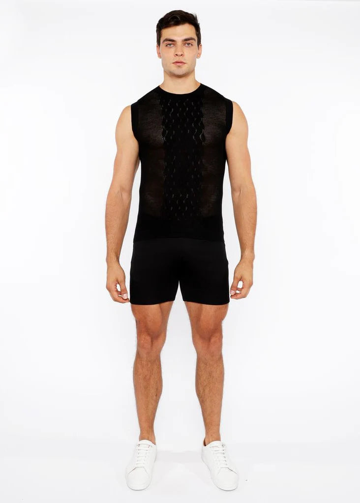 Pointelle Tux Open Knit Vest (Black)