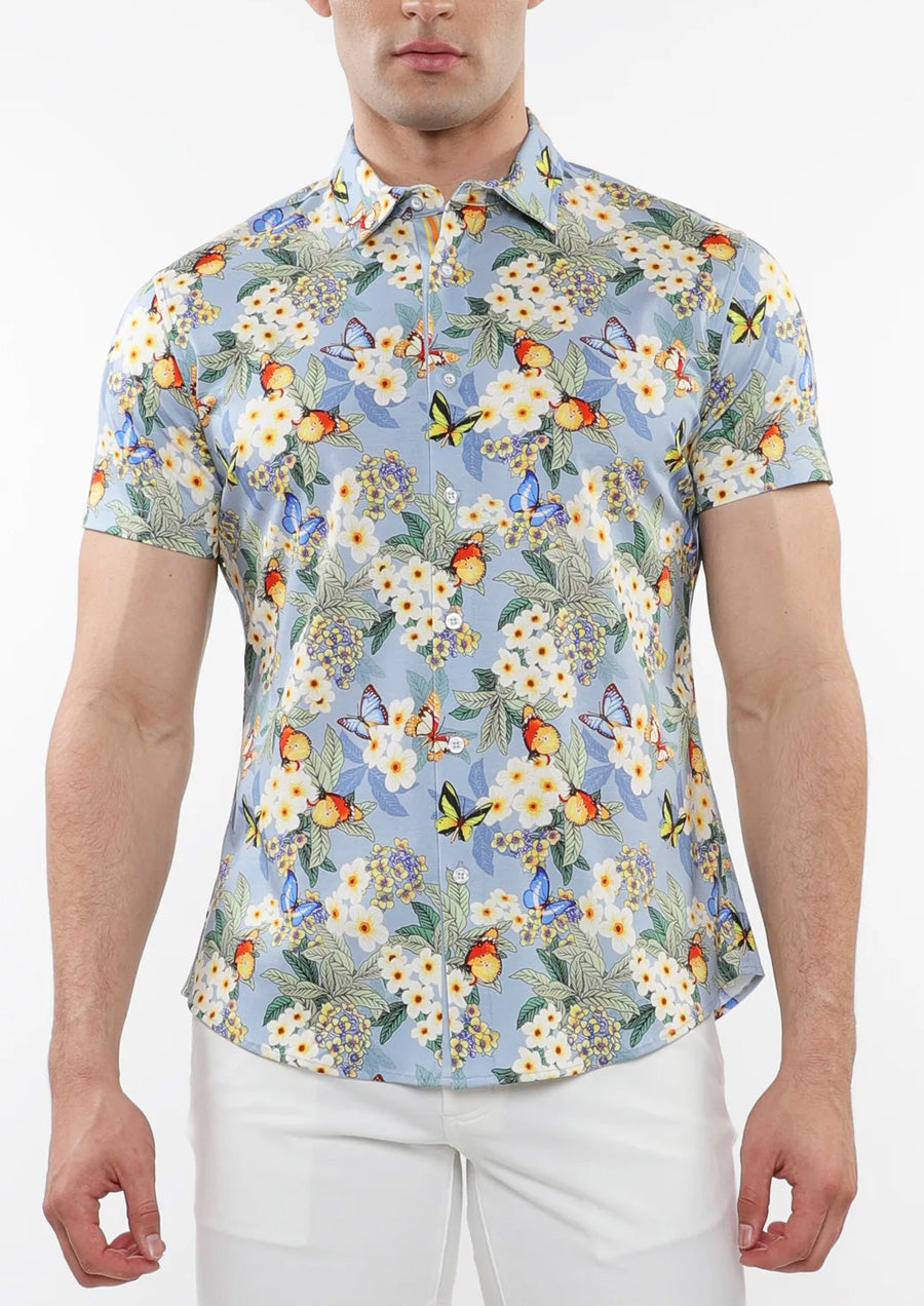Knit Jersey Short Sleeve Shirt (Slate Yellow Blossoms)