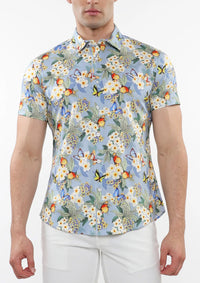 Knit Jersey Short Sleeve Shirt (Slate Yellow Blossoms)