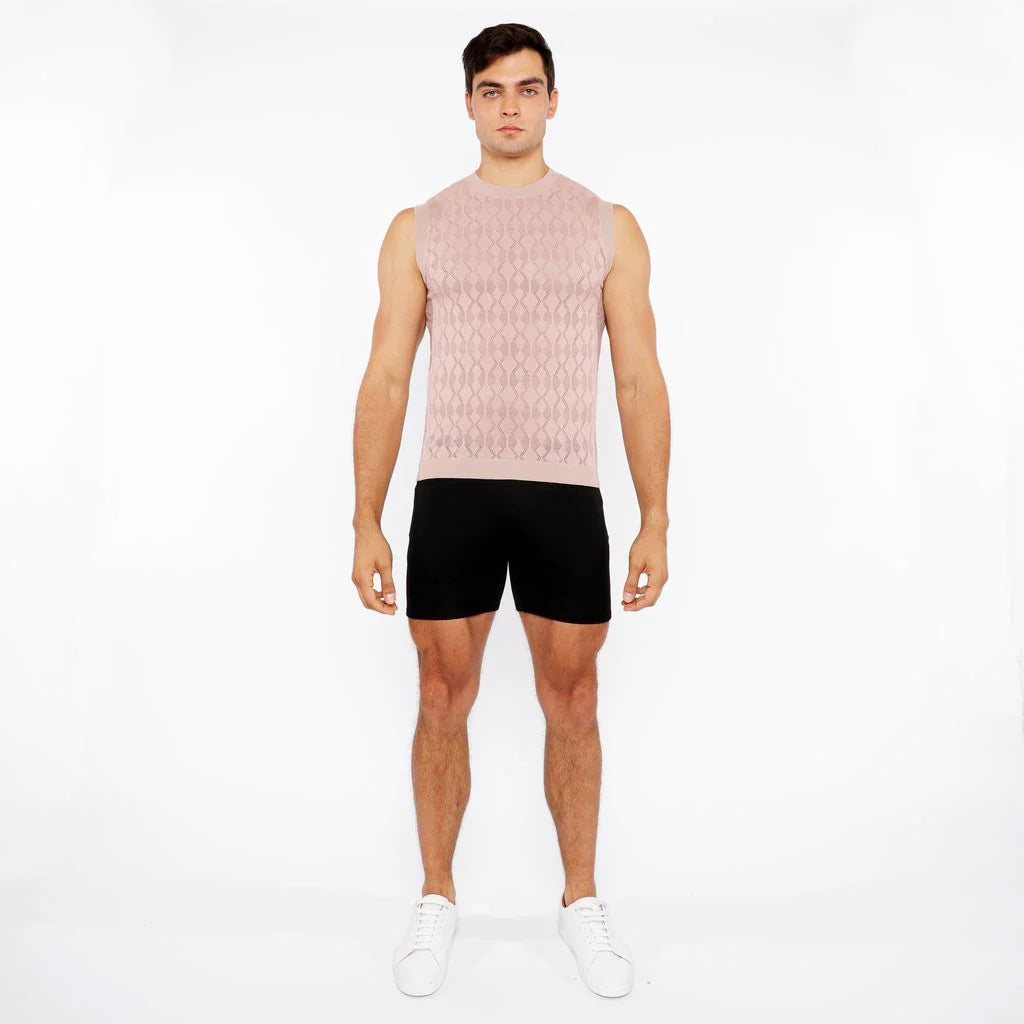 Open-Knit Diamond Vest (Sesame)