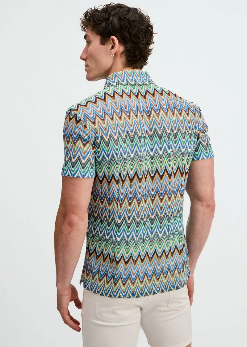Open Knit Chevron Shirt (Cobalt/Sky)
