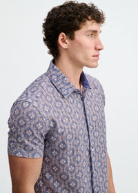 Printed Open Knit Stretch Shirt (Blueberry/Petal Diamonds)