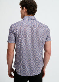 Printed Open Knit Stretch Shirt (Blueberry/Petal Diamonds)