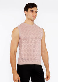 Open-Knit Diamond Vest (Sesame)