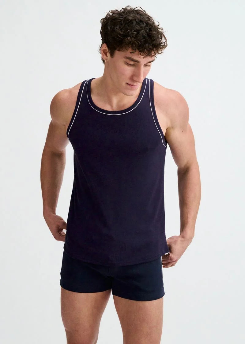 Cotton/Tencel Tank w/Fine Piping (Navy)