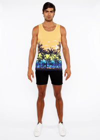 Printed Mesh Tank Top (Sunset Peach Tropic)