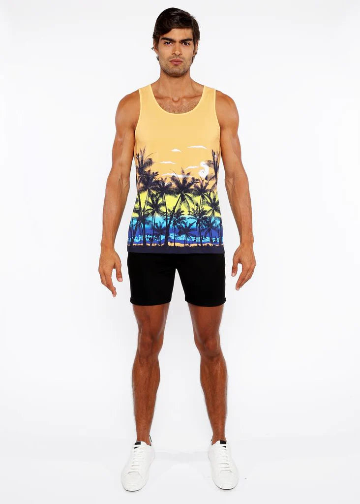 Printed Mesh Tank Top (Sunset Peach Tropic)