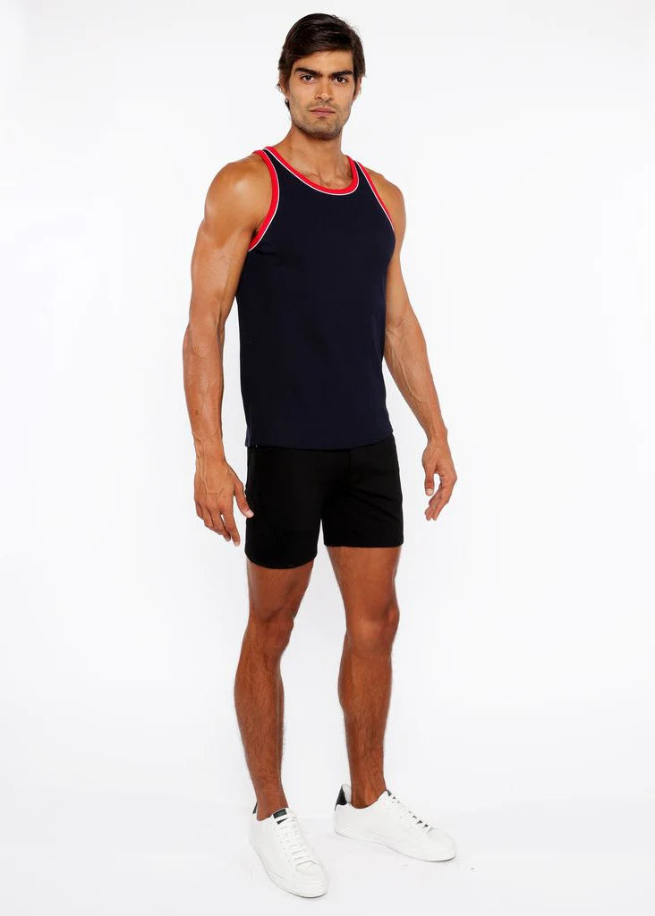 Rib Stretch Ringer Tank (Navy/Carmine)