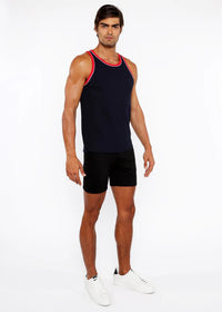 Rib Stretch Ringer Tank (Navy/Carmine)