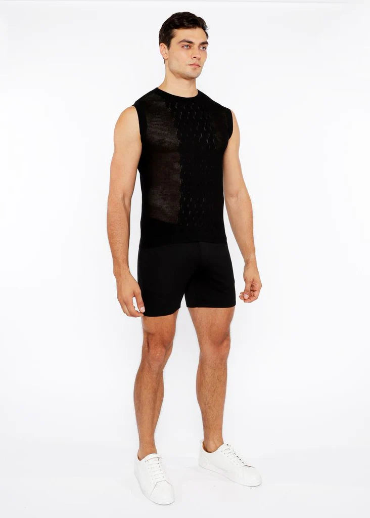 Pointelle Tux Open Knit Vest (Black)