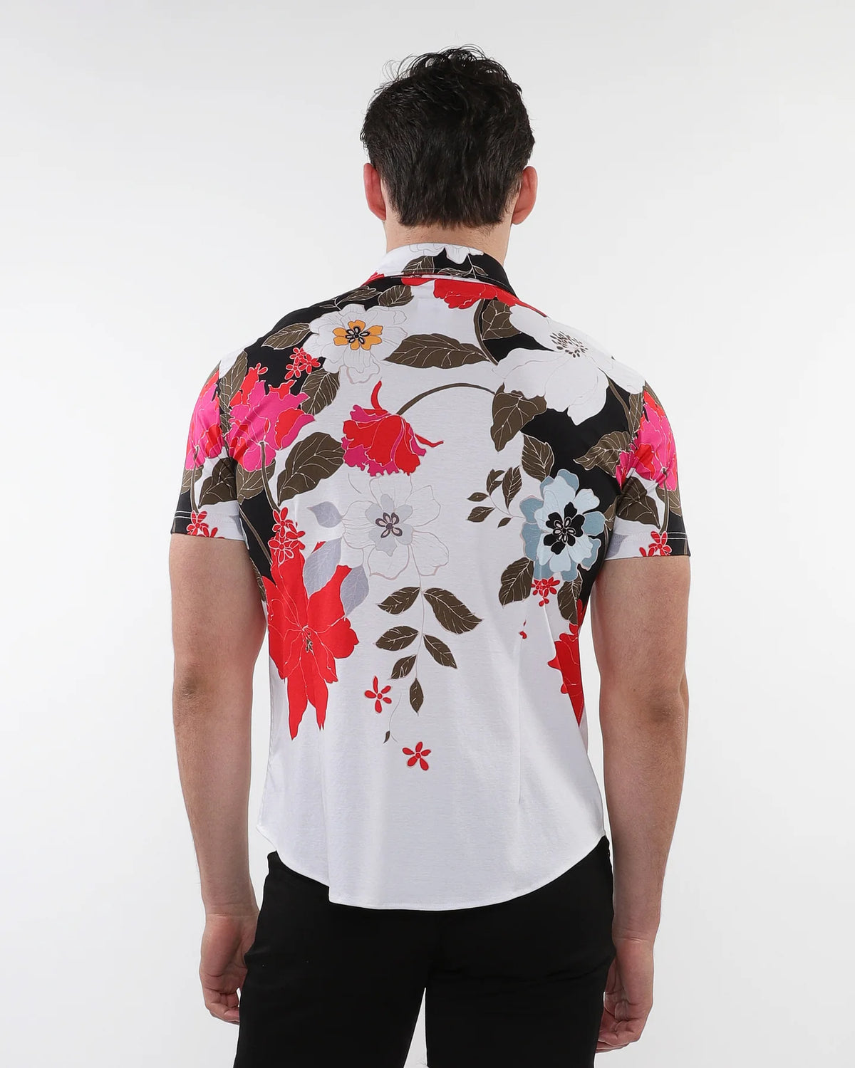 Printed Cotton Short Sleeve Shirt (Black Red Floral)