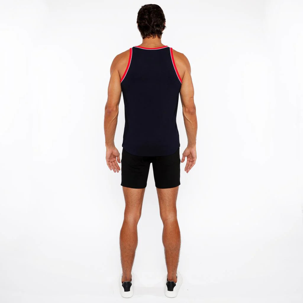 Rib Stretch Ringer Tank (Navy/Carmine)
