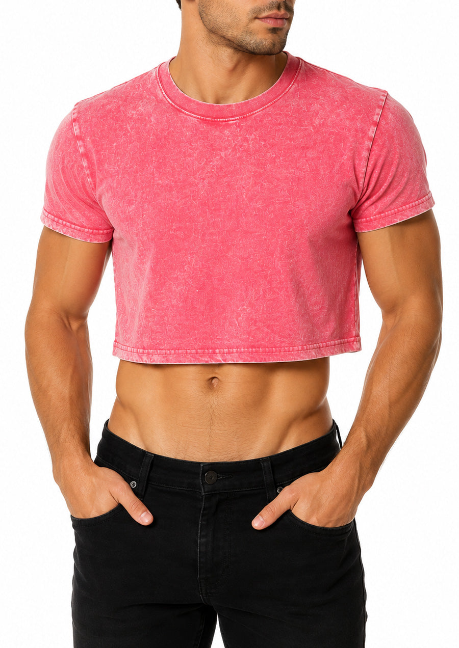Acid Wash Cropped Tee (Pink)