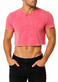 Acid Wash Cropped Tee (Pink)