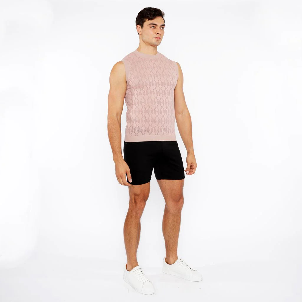 Open-Knit Diamond Vest (Sesame)